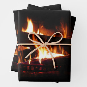 Fireplace Warm Winter Scene Photography Inpakpapier Vel