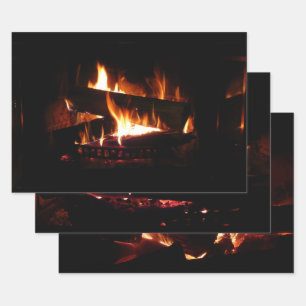 Fireplace Warm Winter Scene Photography Inpakpapier Vel