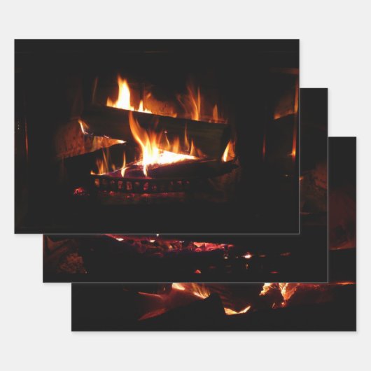 Fireplace Warm Winter Scene Photography Inpakpapier Vel (Set)