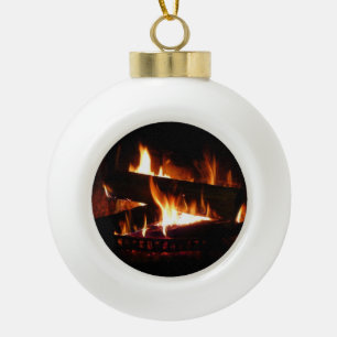 Fireplace Warm Winter Scene Photography Keramische Bal Ornament
