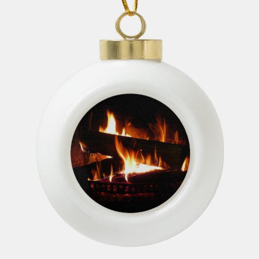 Fireplace Warm Winter Scene Photography Keramische Bal Ornament (Voorkant)