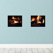 Fireplace Warm Winter Scene Photography Muurkunst Sets (Houten vloer)