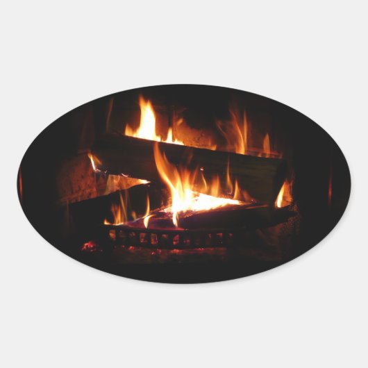 Fireplace Warm Winter Scene Photography Ovale Sticker (Voorkant)