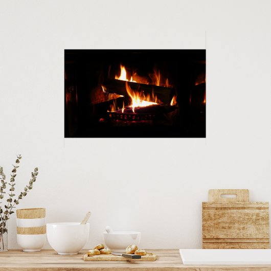 Fireplace Warm Winter Scene Photography Poster (Keuken)