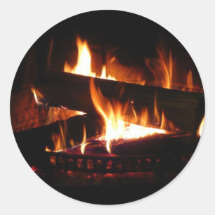 Fireplace Warm Winter Scene Photography Ronde Sticker