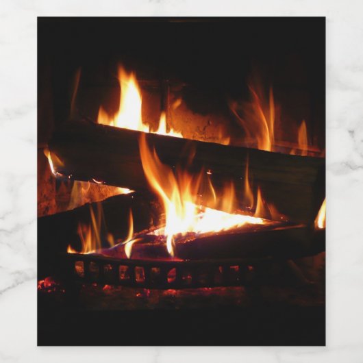 Fireplace Warm Winter Scene Photography Wijn Etiket (Enkel label)