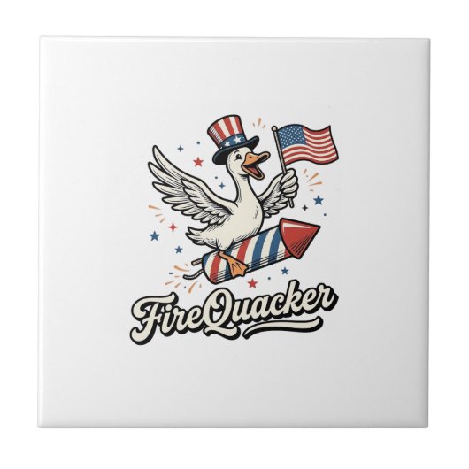 FireQuacker Patriottische Gans Vintage 4 juli Vers Tegeltje (Voorkant)