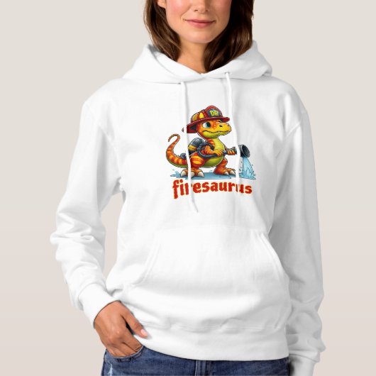 Firesaurus – Cute Dinosaur Brandweerman Cartoon Hoodie (Voorkant)