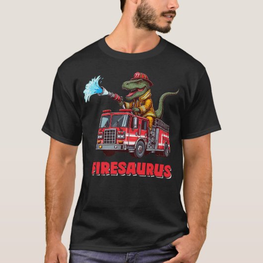 Firesaurus Firefighter Fire Truck T-Rex Dinosaur L T-shirt (Voorkant)