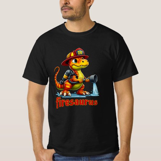 Firesaurus - Schattigee Dinosaurus Brandweerman Ca T-shirt (Voorkant)