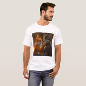 Fireside Tenderness: een vos en wolf omhelzen T-shirt (Voorkant volledig)