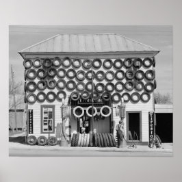 Firestone-bandenwinkel, 1940. Oude foto Poster