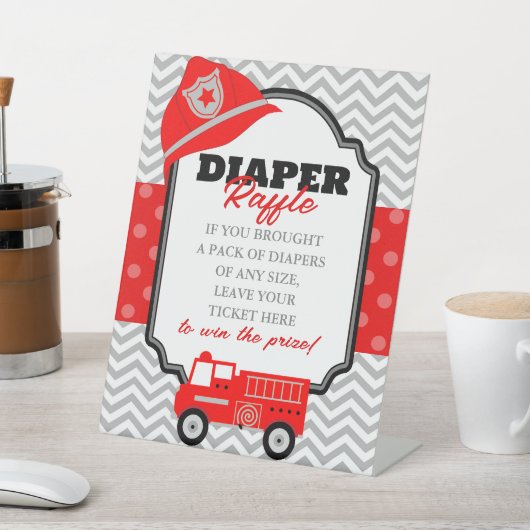 Firetruck Baby shower Luier Raffle Display Reclamebord Met Voetstuk (Insitu)