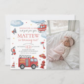 Firetruck Birthday Invite With Photo Kaart (Voorkant)