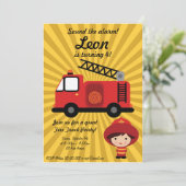 FireTruck Birthday Party Invitation Kaart (Staand voorkant)