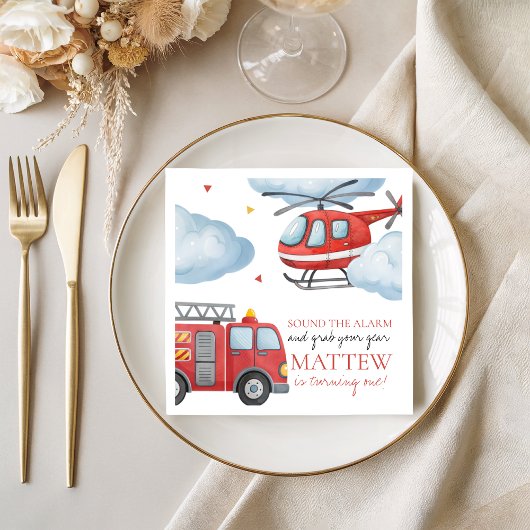 Firetruck Birthday Party Napkin Servet