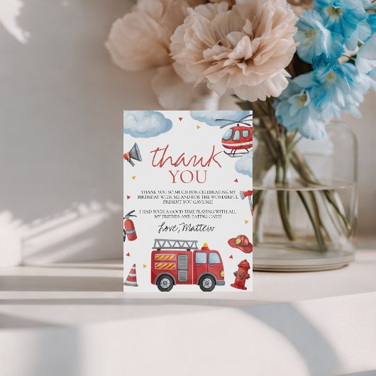Firetruck Birthday Thank You Card Kaart