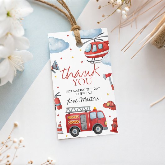 Firetruck Birthday Thank You Tag Cadeaulabel