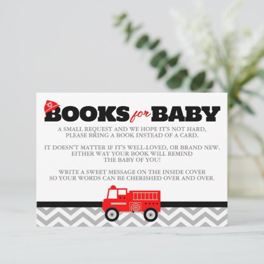 Firetruck Boeken voor Baby Enclosure Invite Insert Informatiekaartje (Staand voorkant)