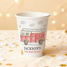 Firetruck Calling All Firefigthers Boy Birthday Papieren Bekers