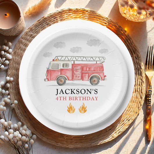 Firetruck Calling All Firefigthers Boy Birthday Papieren Bordje