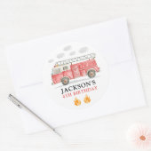 Firetruck Calling All Firefigthers Boy Birthday Ronde Sticker (Envelop)