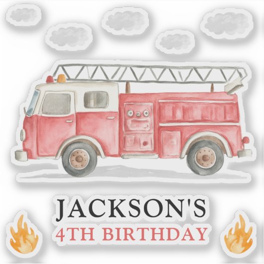 Firetruck Calling All Firefigthers Boy Birthday Sticker (Voorkant)