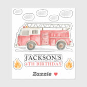 Firetruck Calling All Firefigthers Boy Birthday Sticker (Vel)