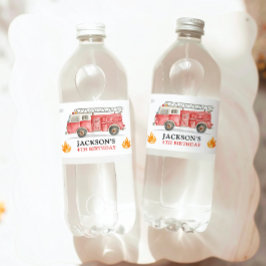 Firetruck Calling All Firefigthers Boy Birthday Waterfles Etiket