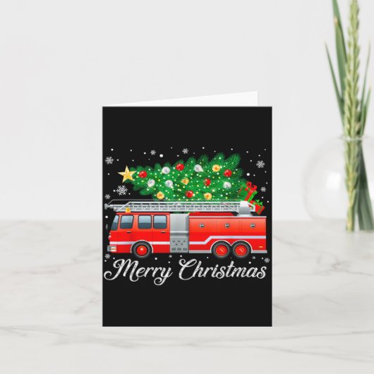 Firetruck Christmas Tree Funny Xmas Pajamas Firefi Kaart (Voorkant)