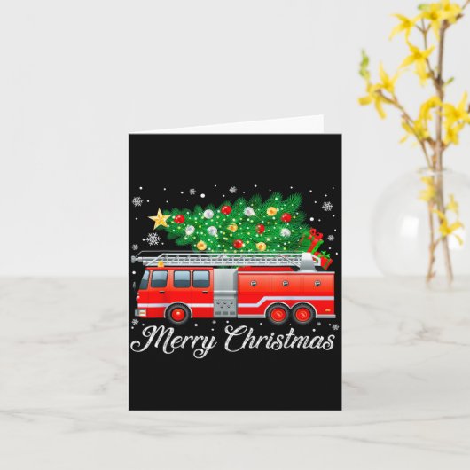 Firetruck Christmas Tree Funny Xmas Pajamas Firefi Kaart (Gele Bloem)