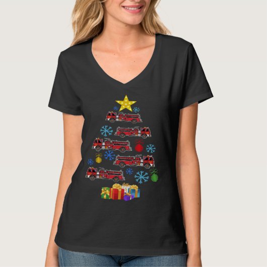Firetruck Christmas Tree Xmas Firefighter Fireman  T-shirt (Voorkant)