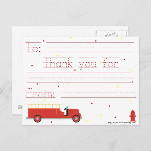 Firetruck dankt u nota neemt van (met traceable briefkaart (Voorkant / Achterkant)