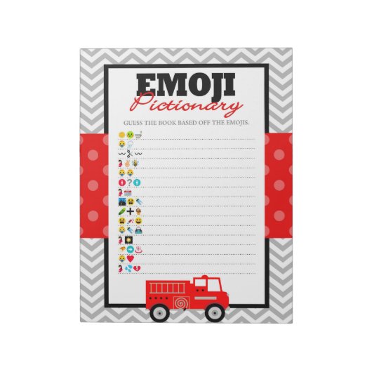 Firetruck Emoji Pictionary Baby shower Game Pack Notitieblok (Linkerzijde)