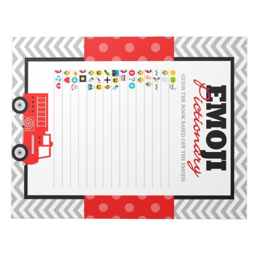 Firetruck Emoji Pictionary Baby shower Game Pack Notitieblok (Voorkant)