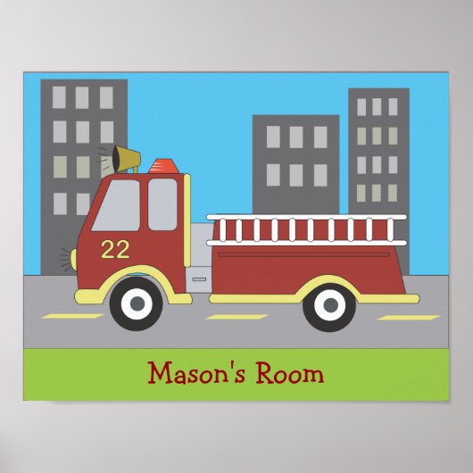 FIRETRUCK Fire Engine Boys Room Afdrukken Poster (Voorkant)
