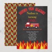 Firetruck Fire Engine Eerste Verjaardag Uitnodigen Kaart (Voorkant / Achterkant)