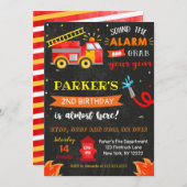 Firetruck Fire Engine verjaardagsfeest uitnodiging (Voorkant / Achterkant)