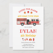 Firetruck Firefighter Kids Birthday Invitation Kaart (Voorkant)