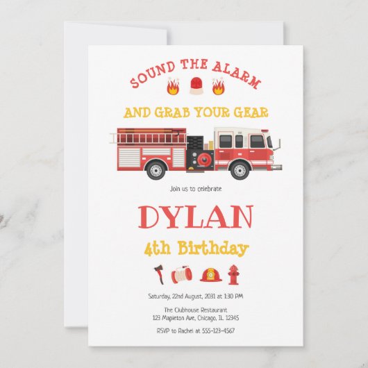 Firetruck Firefighter Kids Birthday Invitation Kaart (Voorkant)