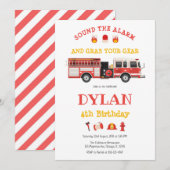 Firetruck Firefighter Kids Birthday Invitation Kaart (Voorkant / Achterkant)