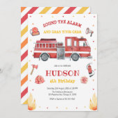 Firetruck Firefighter Kids Birthday Invitation Kaart (Voorkant / Achterkant)