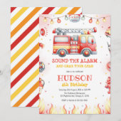 Firetruck Firefighter Kids Birthday Invitation Kaart (Voorkant / Achterkant)