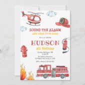 Firetruck Firefighter Kids Birthday Invitation Kaart (Voorkant)