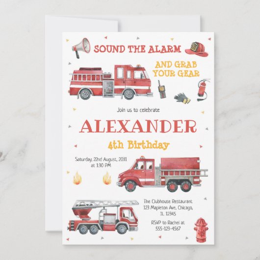 Firetruck Firefighter Kids Birthday Invitation Kaart (Voorkant)