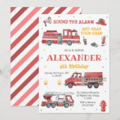 Firetruck Firefighter Kids Birthday Invitation Kaart (Voorkant / Achterkant)