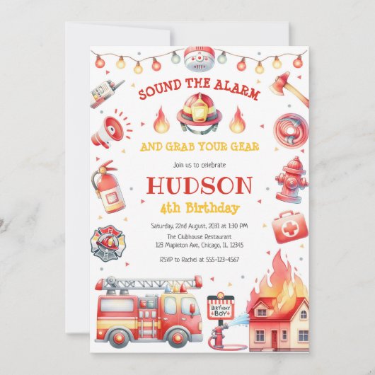Firetruck Firefighter Kids Birthday Invitation Kaart (Voorkant)