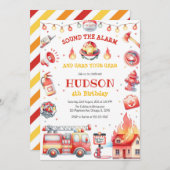 Firetruck Firefighter Kids Birthday Invitation Kaart (Voorkant / Achterkant)