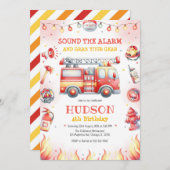 Firetruck Firefighter Kids Birthday Invitation Kaart (Voorkant / Achterkant)