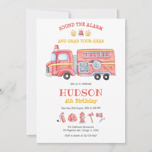 Firetruck Firefighter Kids Birthday Invitation Kaart (Voorkant)